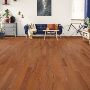 2 1/4" Prefinished Solid Premium Red Oak Butterscotch Hardwood Flooring in room