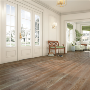 Installed image of Unearthed in TimberBrushed Silver collection.