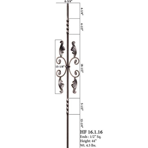 Double Twist w/ Leaves (Butterfly) Iron Baluster - SOLID